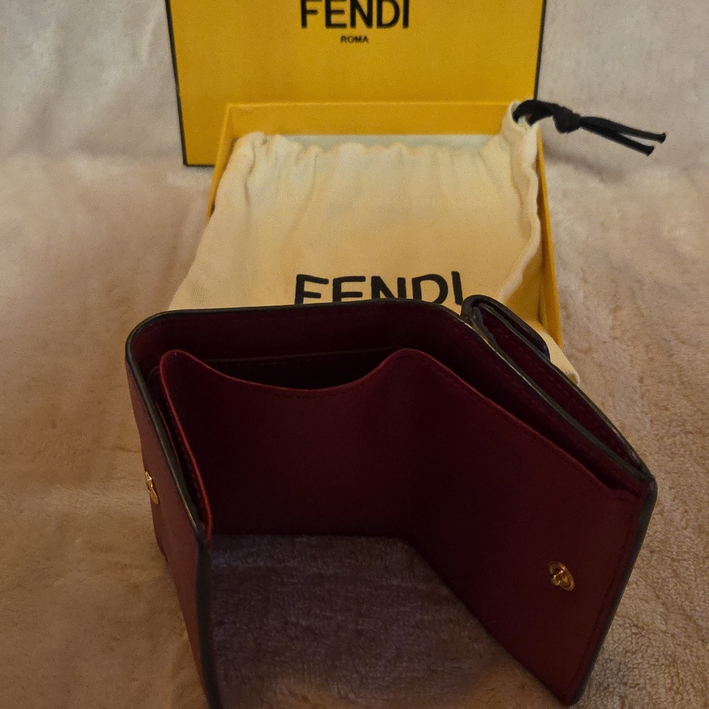 Fendi Burgundy and Black Wallet with Gold‎ Accent - Picture 7 of 10